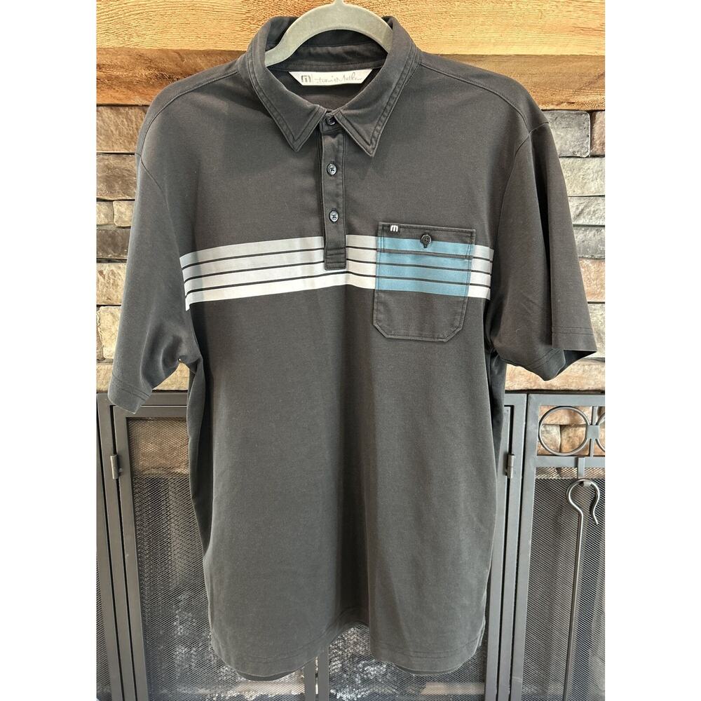 mens TRAVIS MATHEW black w/ stripe short sleeve polo shirt sz M *A6